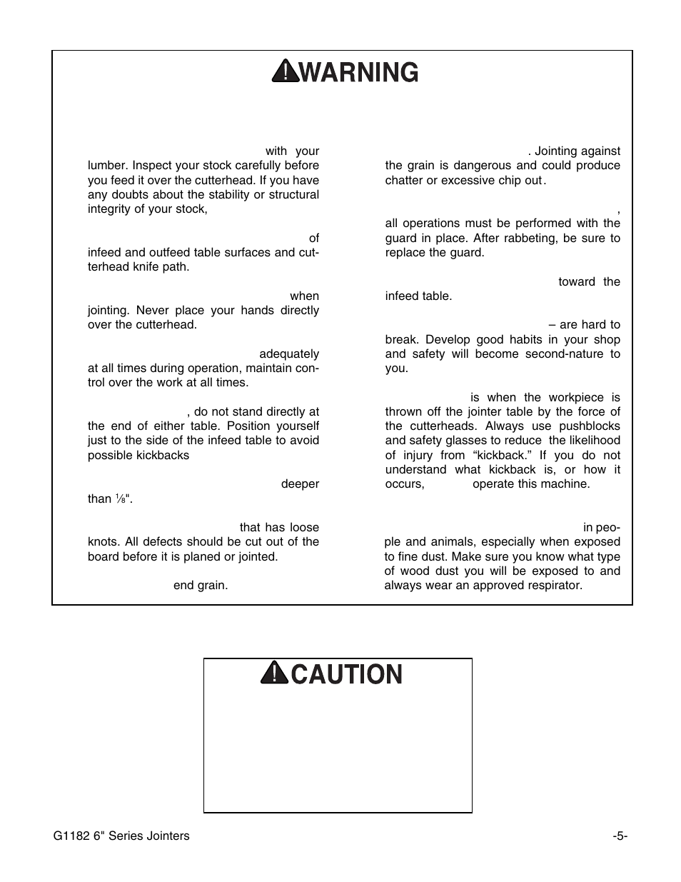 Additional safety instructions for jointers | Grizzly G1182HW User Manual | Page 7 / 44