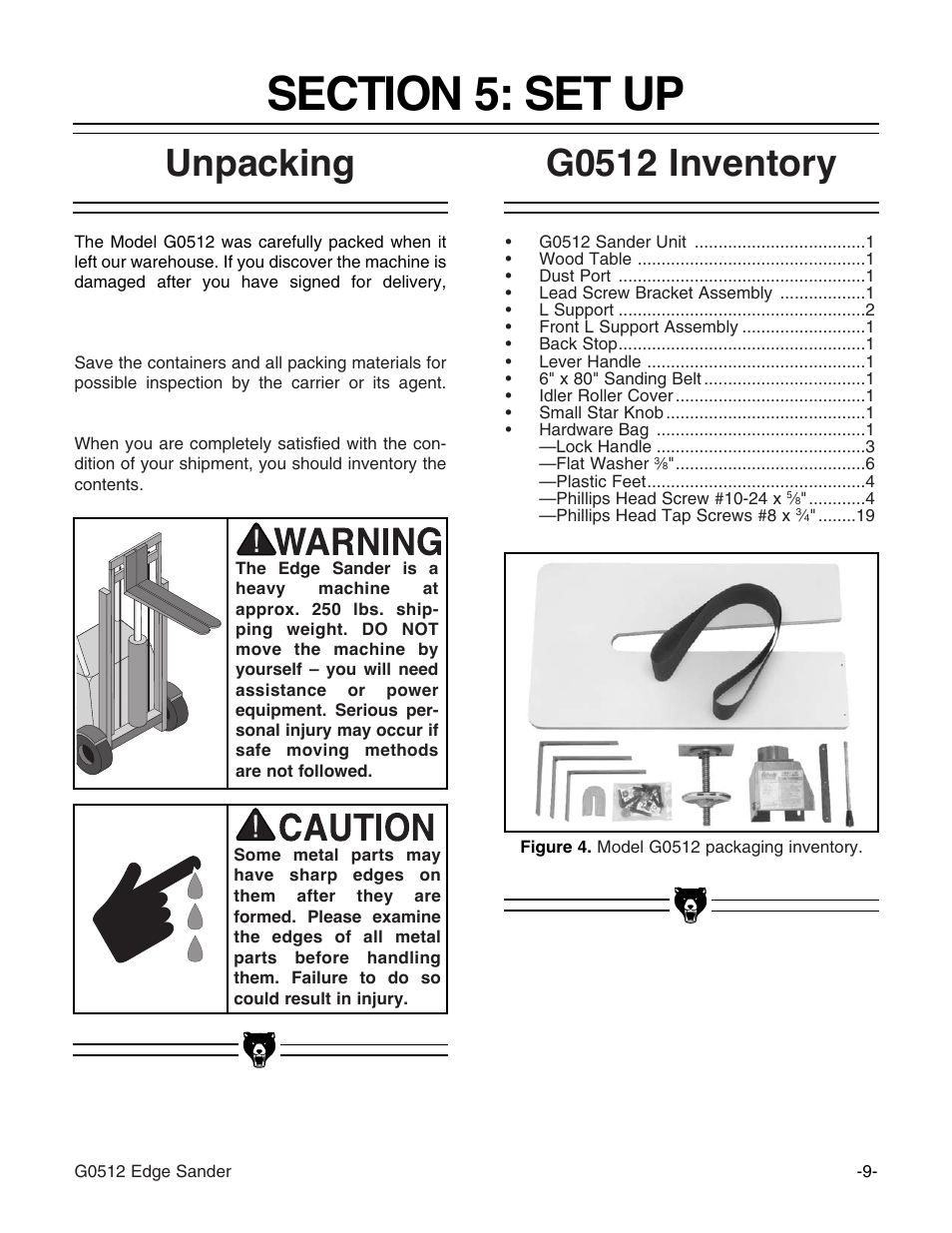 G0512 inventory unpacking | Grizzly G0512 User Manual | Page 11 / 44