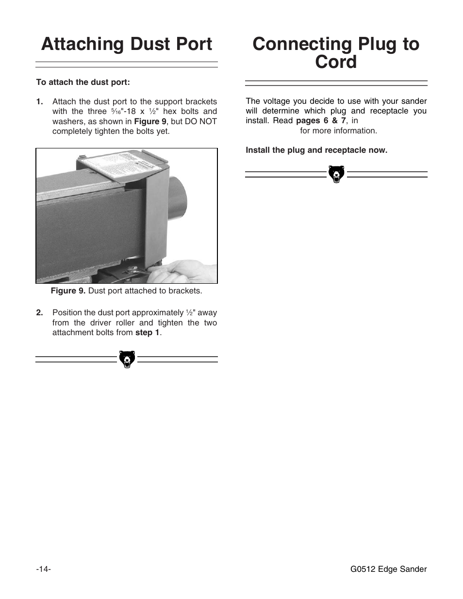 Connecting plug to cord attaching dust port | Grizzly G0512 User Manual | Page 16 / 44