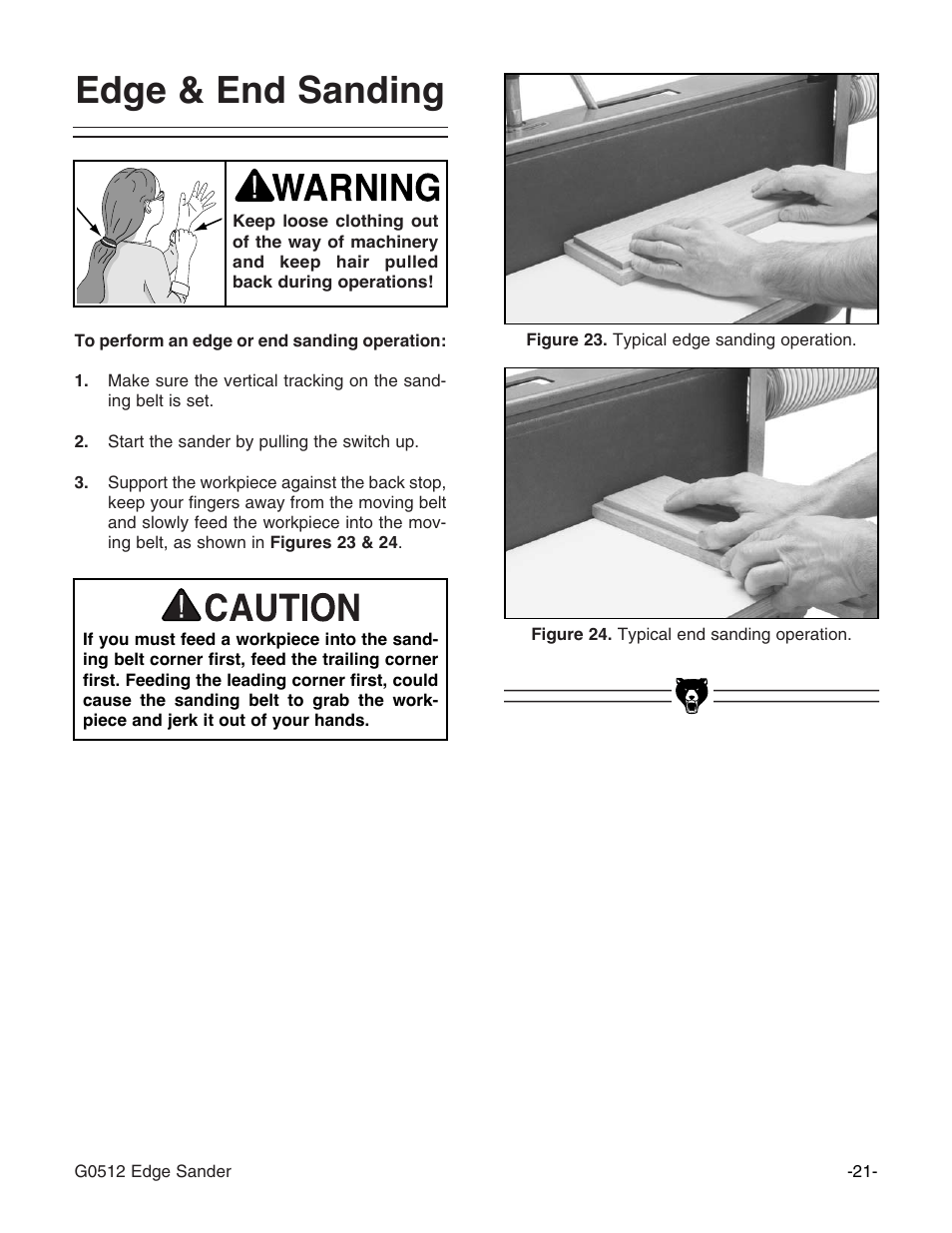 Edge & end sanding | Grizzly G0512 User Manual | Page 23 / 44
