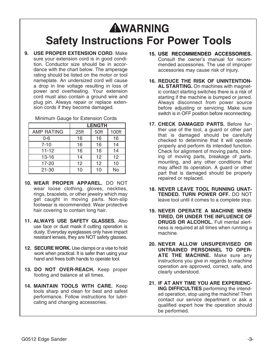 Safety instructions for power tools | Grizzly G0512 User Manual | Page 5 / 44