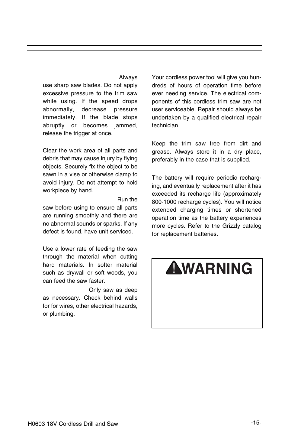 Saw maintenance, Maintenance, Operating guides and tips | Grizzly H0603 User Manual | Page 17 / 22