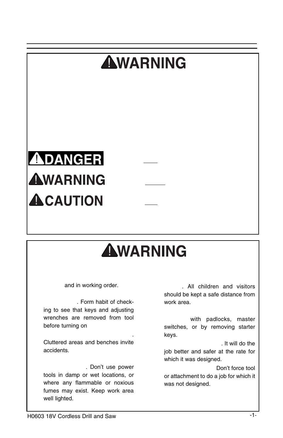 Safety, Notice, Safety instructions for power tools | Grizzly H0603 User Manual | Page 3 / 22