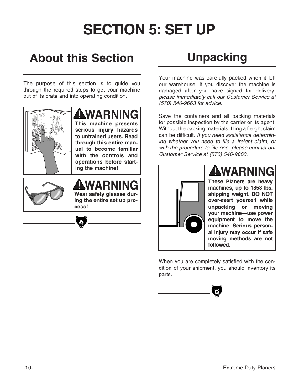 Unpacking | Grizzly Industrial Inc. Extreme-Duty Planners G9961 User Manual | Page 12 / 76