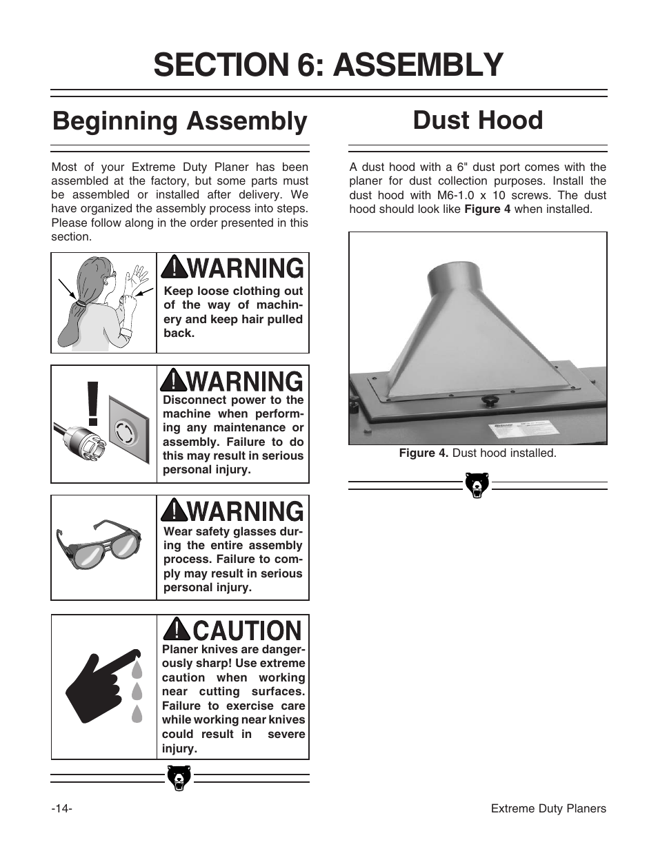 Dust hood, Beginning assembly | Grizzly Industrial Inc. Extreme-Duty Planners G9961 User Manual | Page 16 / 76