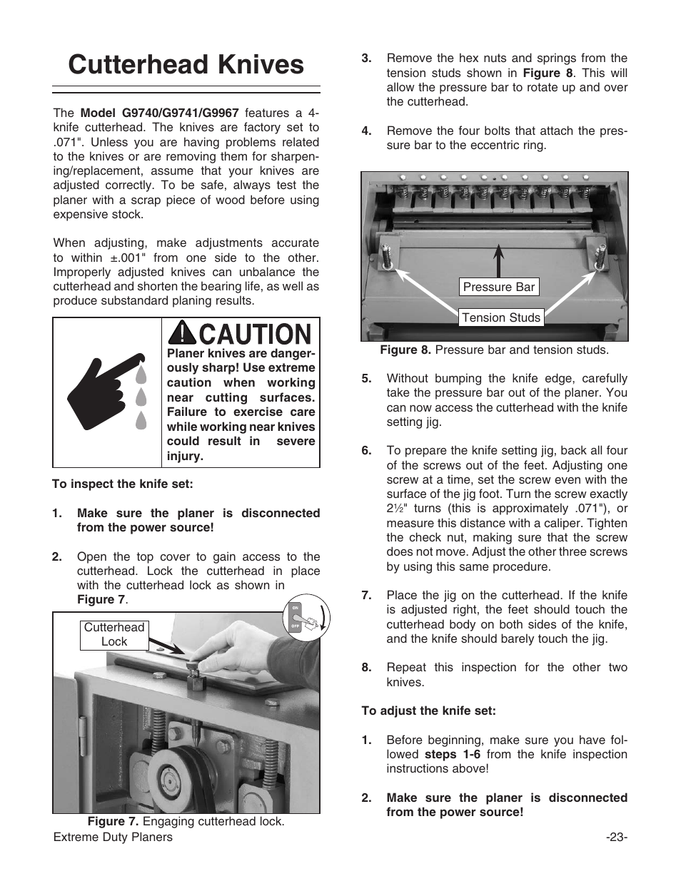 Cutterhead knives | Grizzly Industrial Inc. Extreme-Duty Planners G9961 User Manual | Page 25 / 76