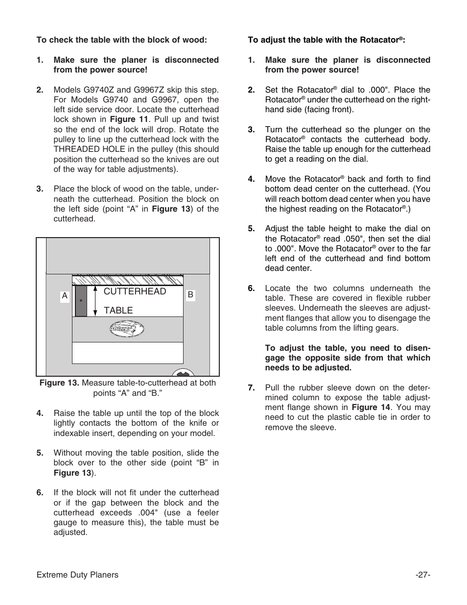 Grizzly Industrial Inc. Extreme-Duty Planners G9961 User Manual | Page 29 / 76