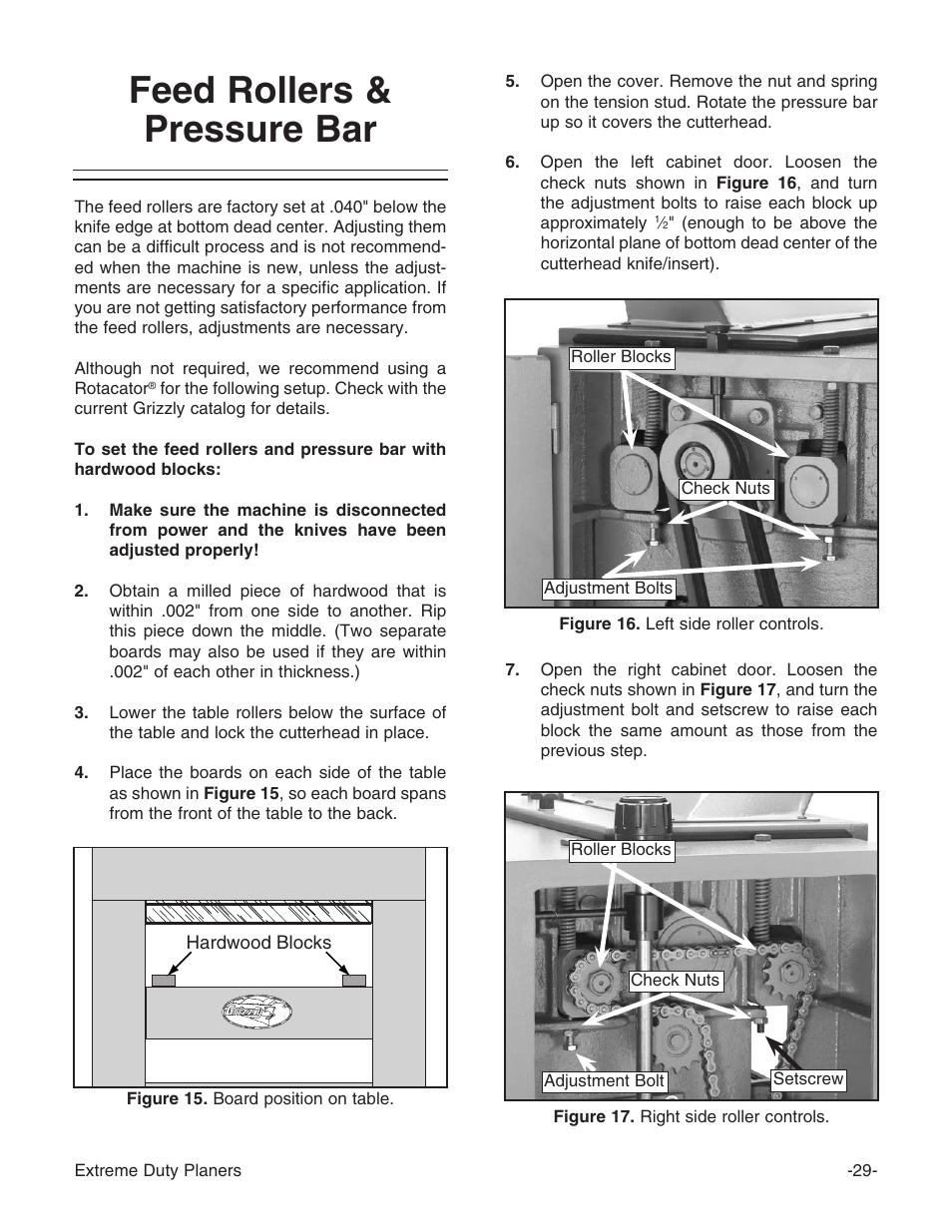 Feed rollers & pressure bar | Grizzly Industrial Inc. Extreme-Duty Planners G9961 User Manual | Page 31 / 76