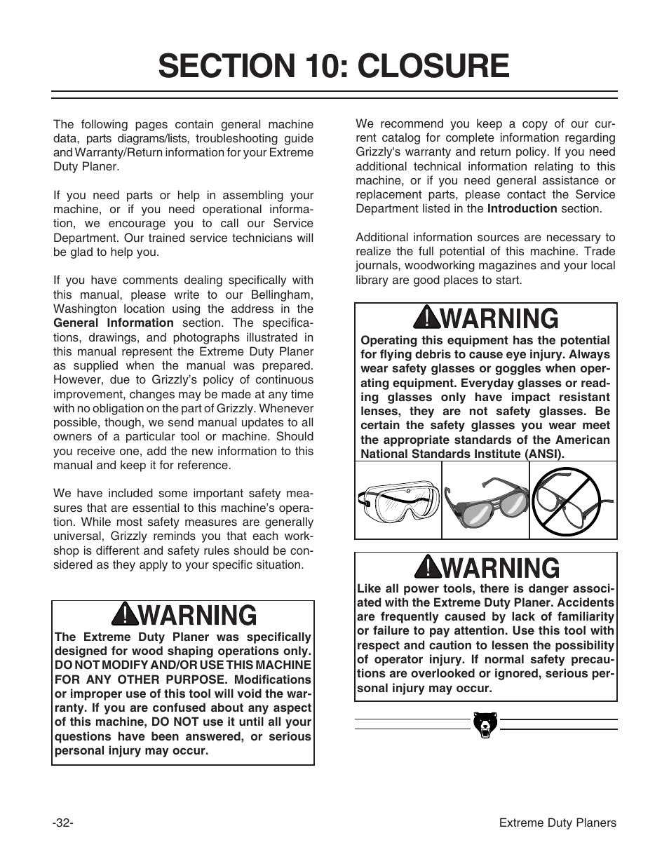 Grizzly Industrial Inc. Extreme-Duty Planners G9961 User Manual | Page 34 / 76