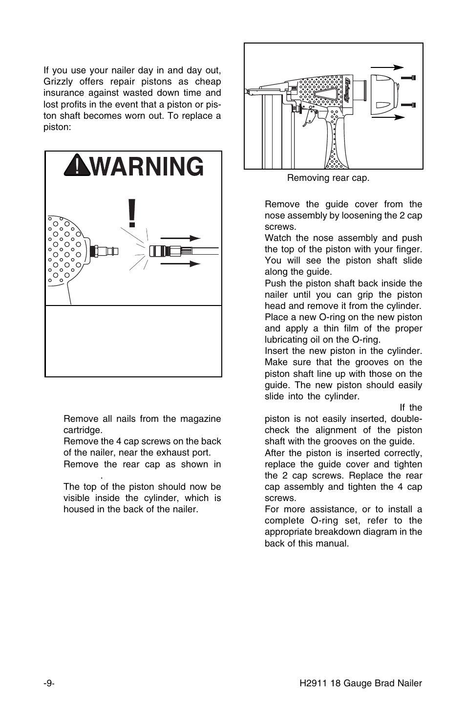 Replacing pistons/o-rings | Grizzly H2911 User Manual | Page 10 / 16