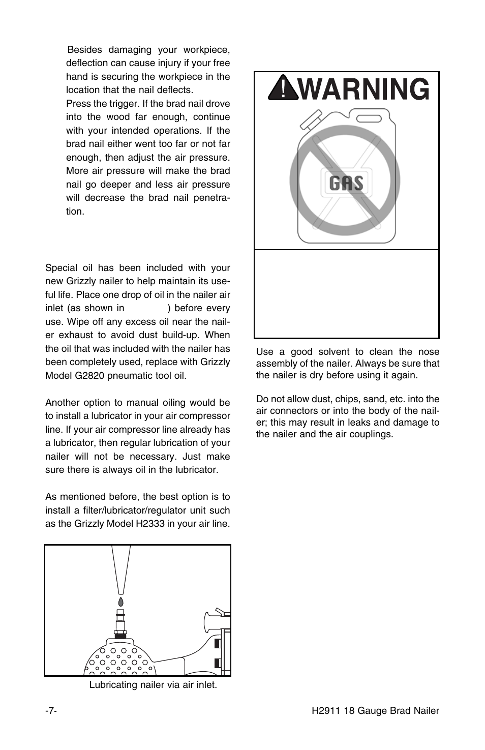 Cleaning nailer oiling nailer | Grizzly H2911 User Manual | Page 8 / 16