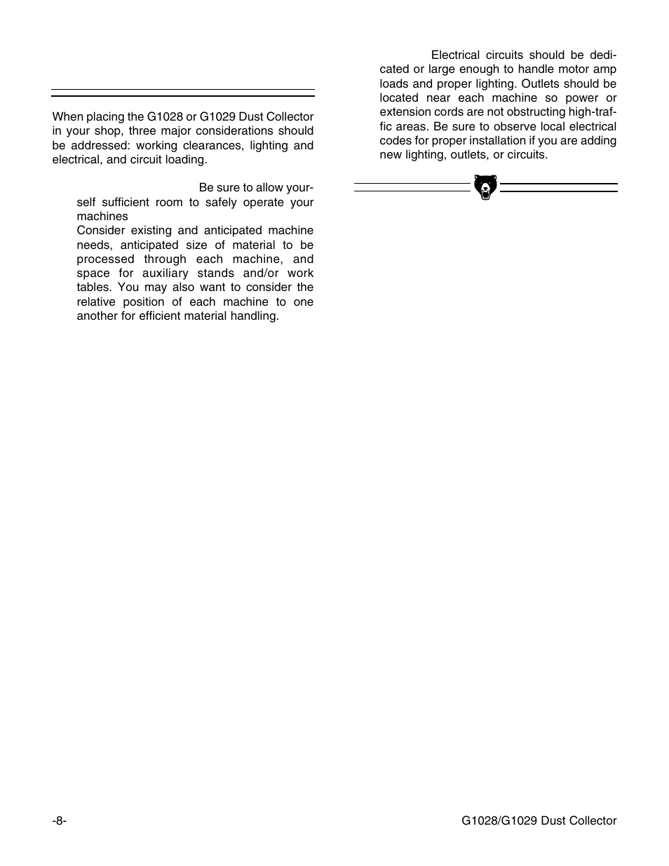 Site considerations | Grizzly G1029 User Manual | Page 9 / 24