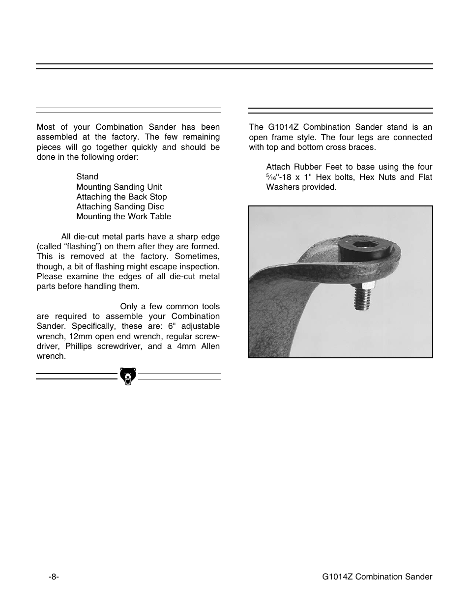 Order of assembly, Stand | Grizzly G1014Z User Manual | Page 10 / 27