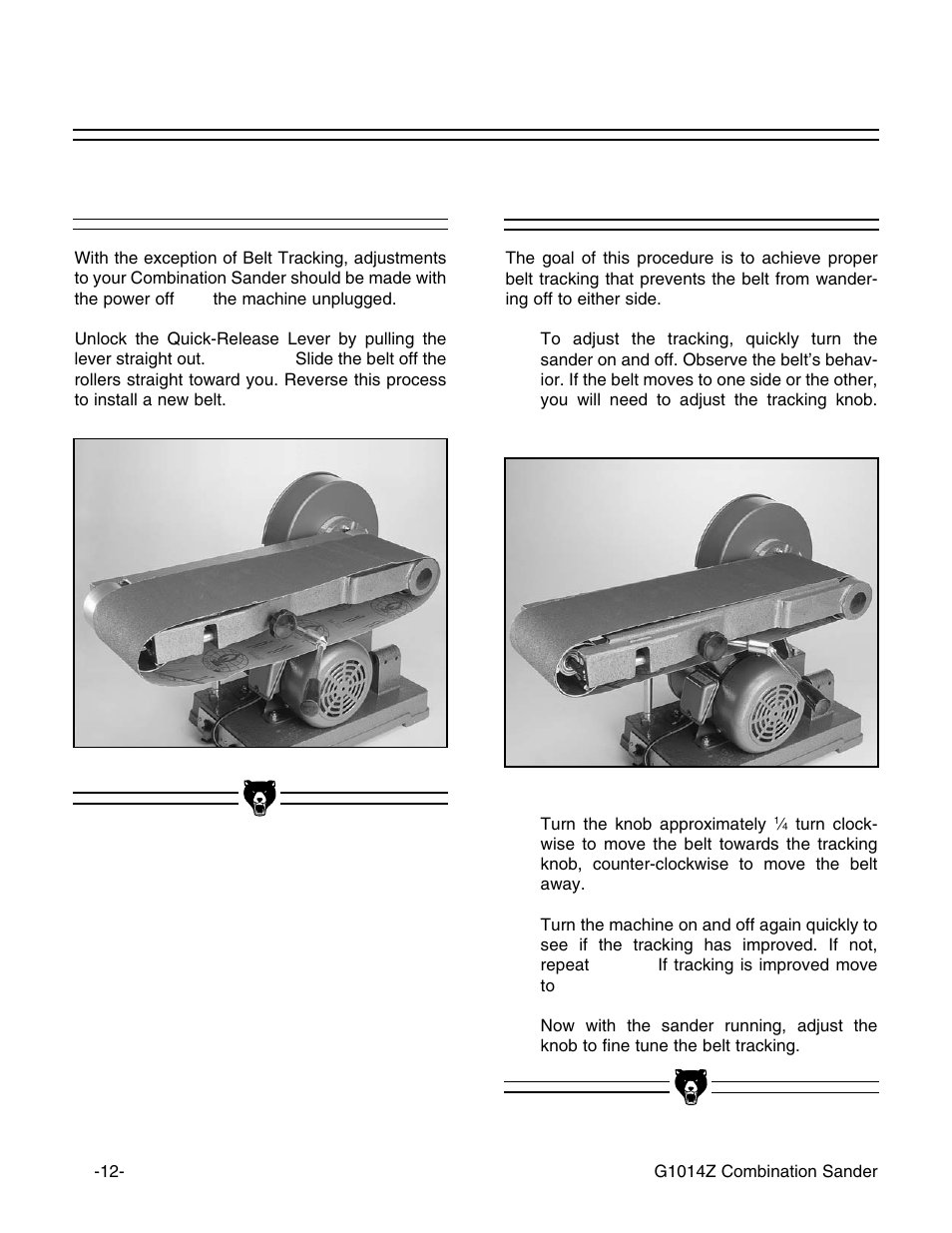Belt replacement, Belt tracking | Grizzly G1014Z User Manual | Page 14 / 27