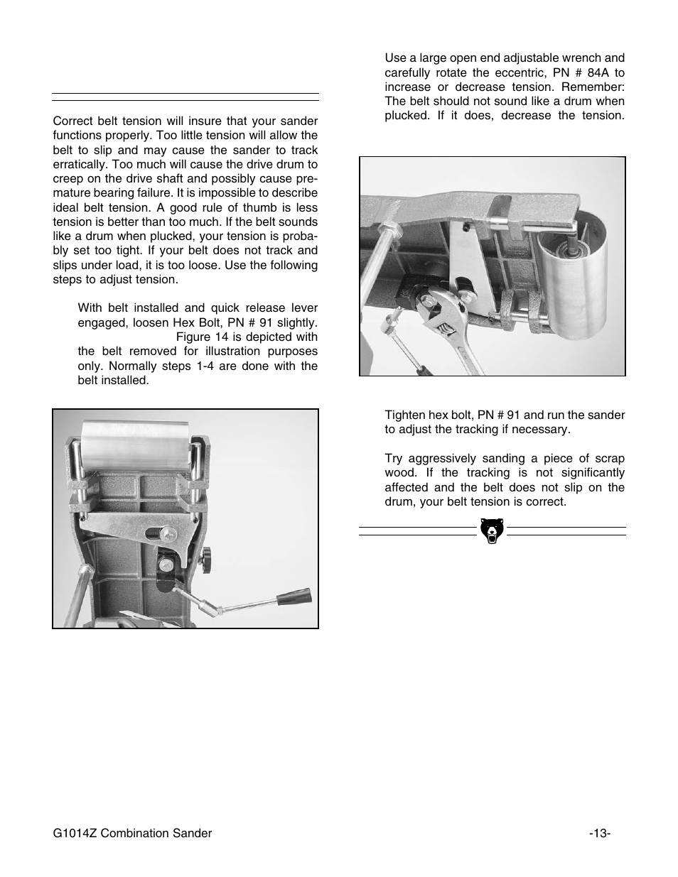 Belt tensioning | Grizzly G1014Z User Manual | Page 15 / 27