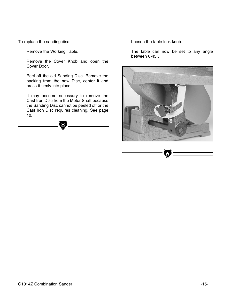 Changing discs, Table tilt | Grizzly G1014Z User Manual | Page 17 / 27