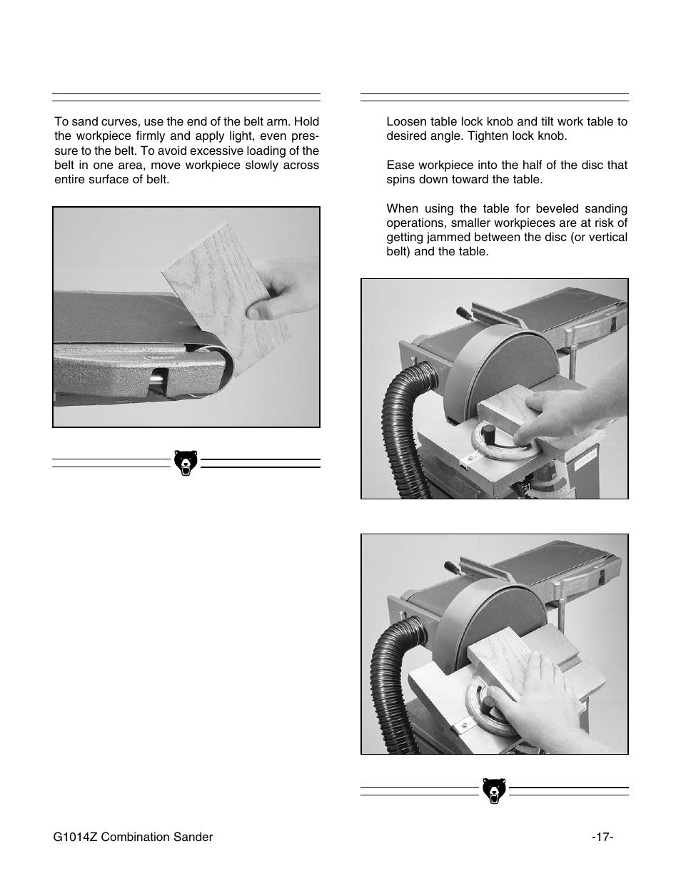 Curved sanding, Disc sanding | Grizzly G1014Z User Manual | Page 19 / 27