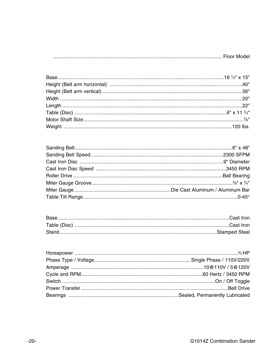 Machine data | Grizzly G1014Z User Manual | Page 22 / 27