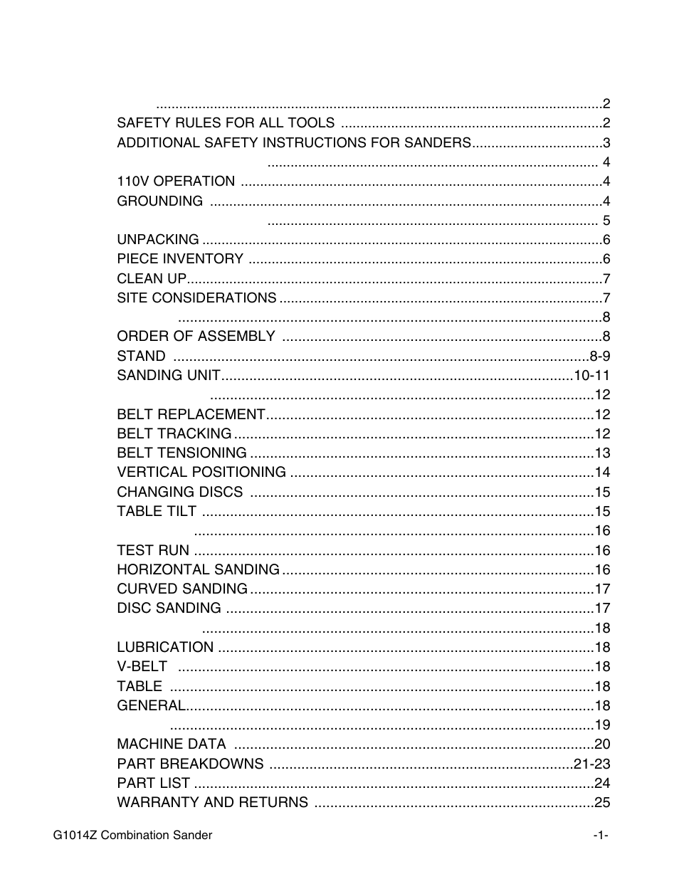 Grizzly G1014Z User Manual | Page 3 / 27