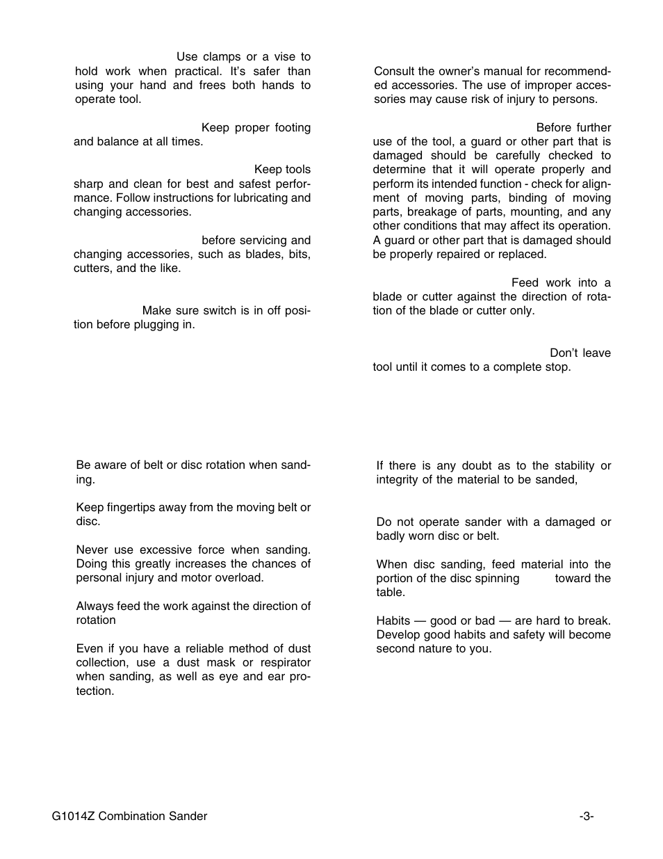 Additional safety instructions for sanders | Grizzly G1014Z User Manual | Page 5 / 27