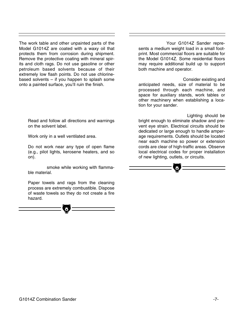 Clean up, Site considerations | Grizzly G1014Z User Manual | Page 9 / 27