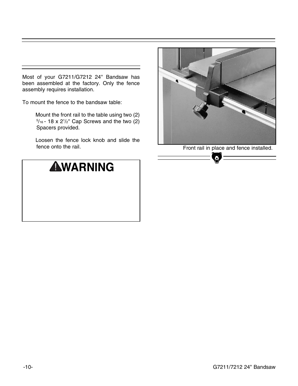 Fence | Grizzly G7211 User Manual | Page 12 / 34