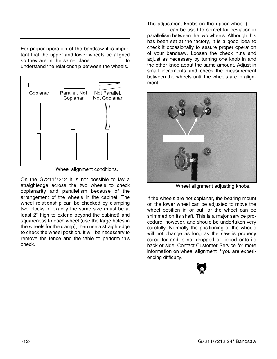 Wheel alignment | Grizzly G7211 User Manual | Page 14 / 34