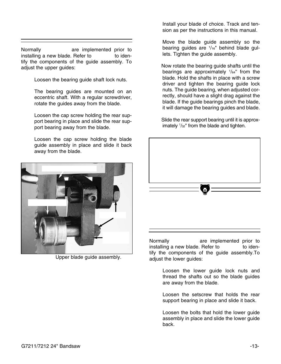 Notice, Lower guides, Upper guides | Grizzly G7211 User Manual | Page 15 / 34