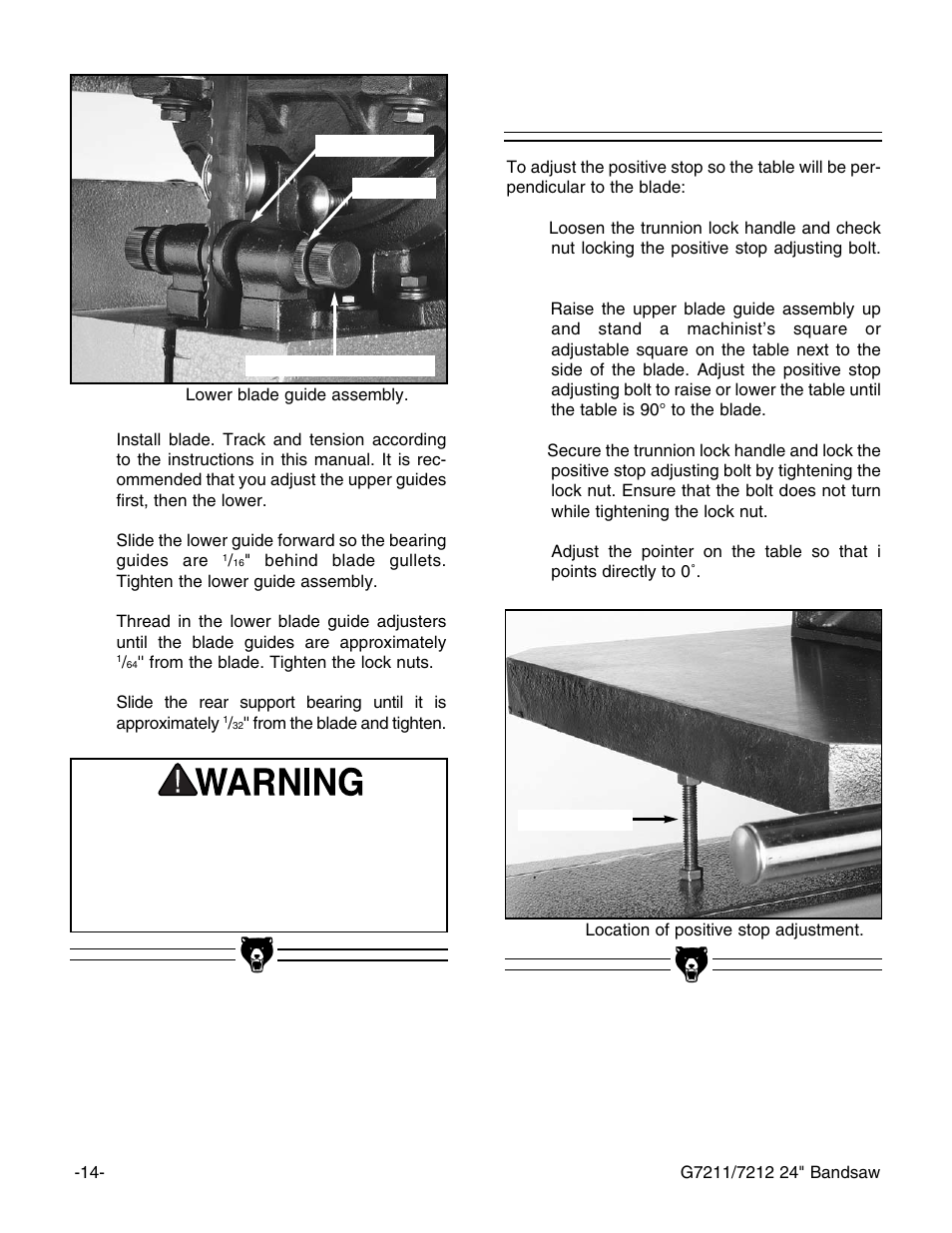 Positive table stop | Grizzly G7211 User Manual | Page 16 / 34