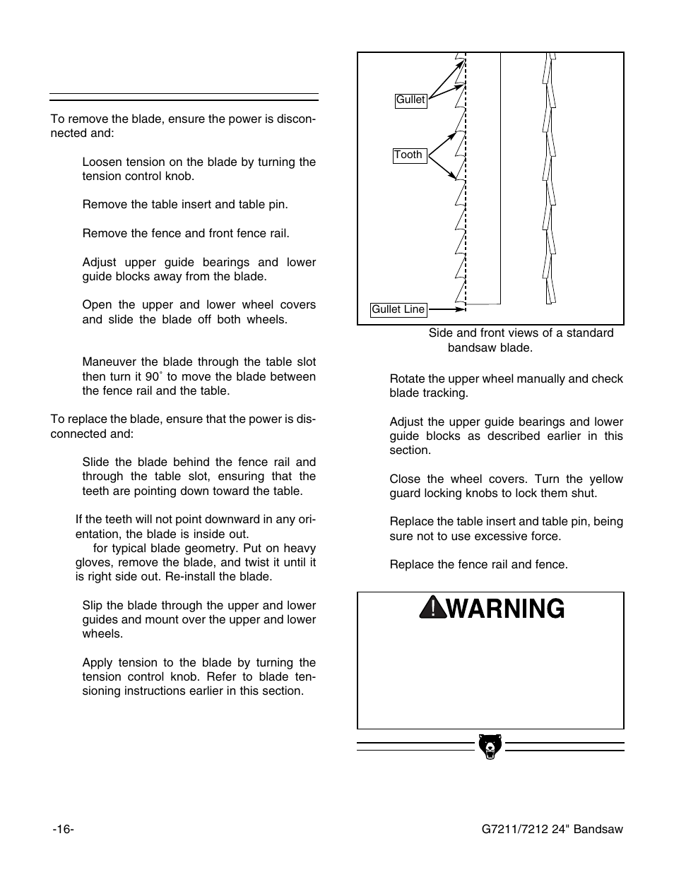 Changing blades | Grizzly G7211 User Manual | Page 18 / 34