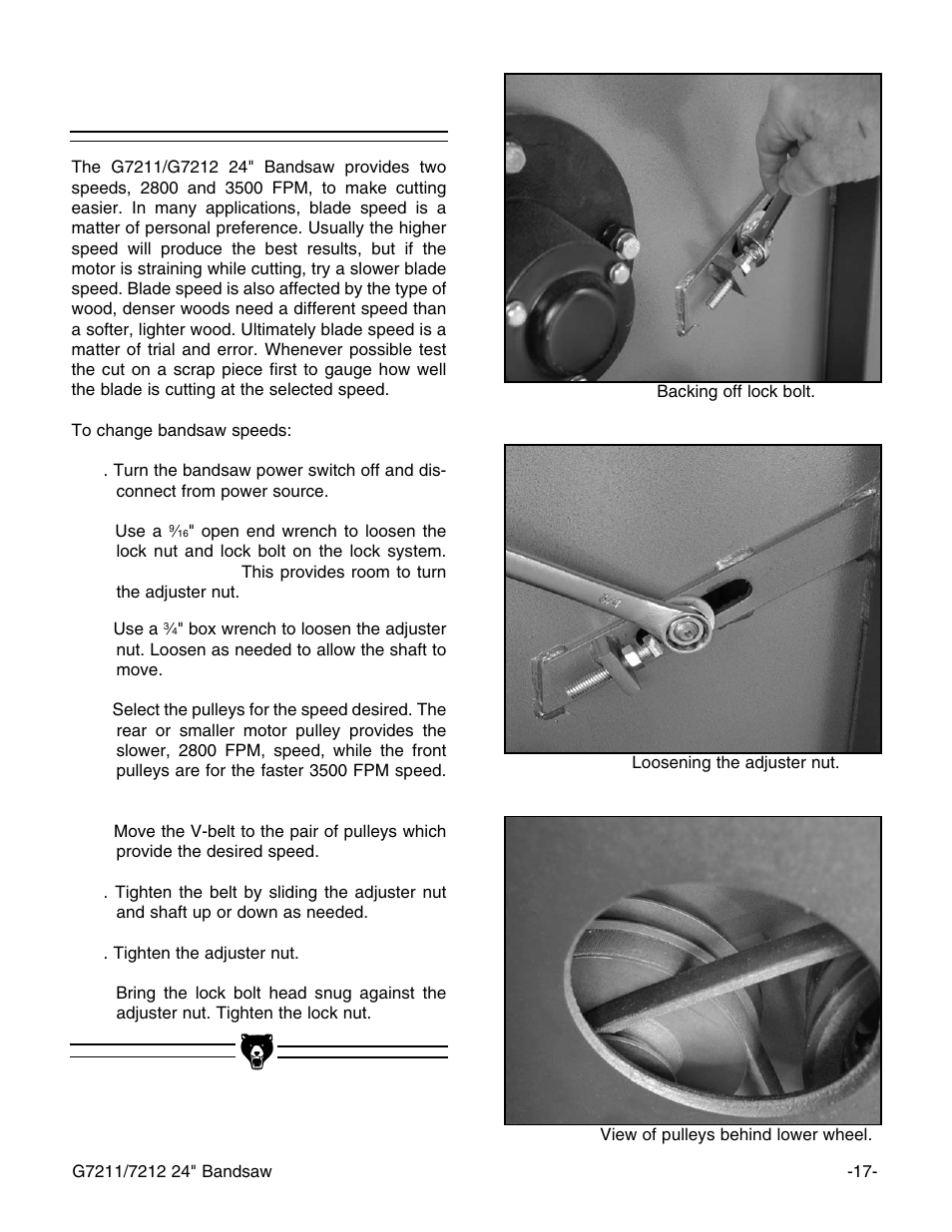 Changing speeds | Grizzly G7211 User Manual | Page 19 / 34