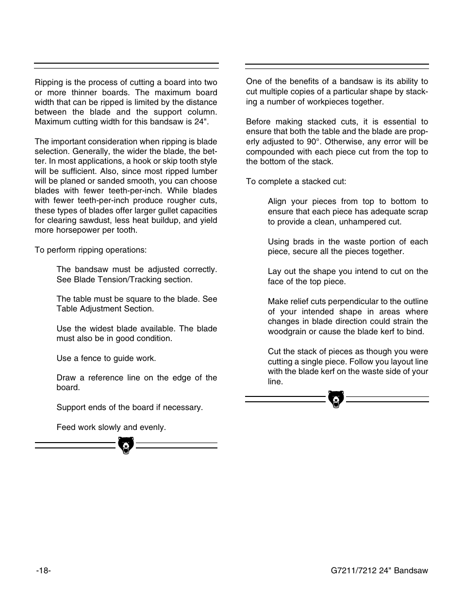 Stacked cuts, Ripping | Grizzly G7211 User Manual | Page 20 / 34