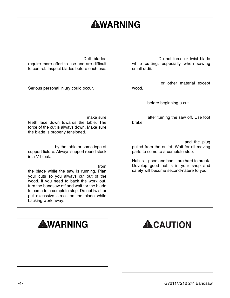 Additional safety instructions for bandsaws | Grizzly G7211 User Manual | Page 6 / 34