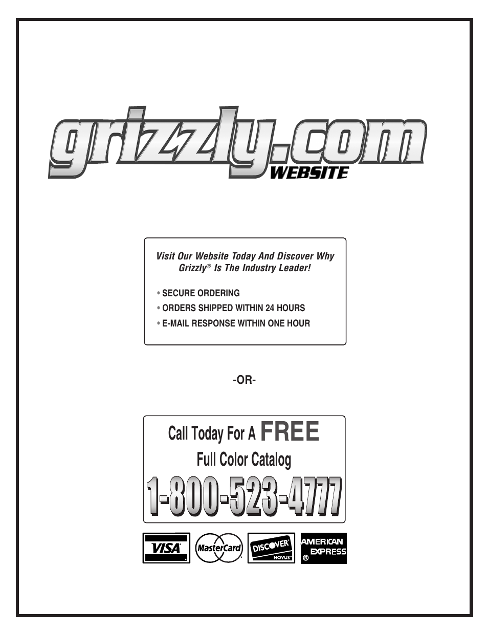 Free, Call today for a, Full color catalog | Grizzly H5525 User Manual | Page 4 / 4