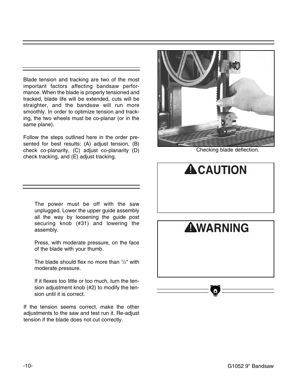 Blade adjustments, Tension | Grizzly G1052 User Manual | Page 12 / 34