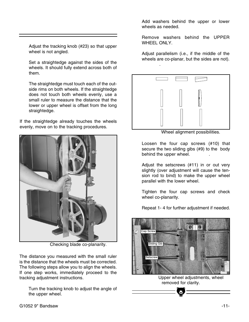 Co-planarity | Grizzly G1052 User Manual | Page 13 / 34