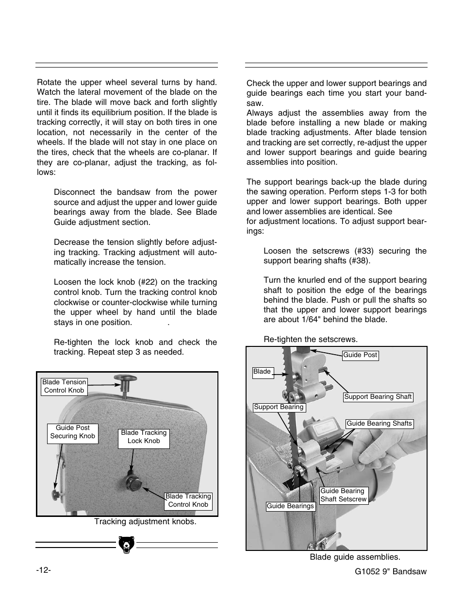 Tracking blade guides | Grizzly G1052 User Manual | Page 14 / 34