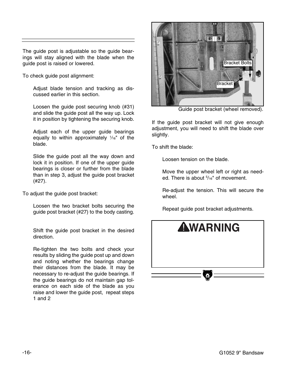 Guide post | Grizzly G1052 User Manual | Page 18 / 34