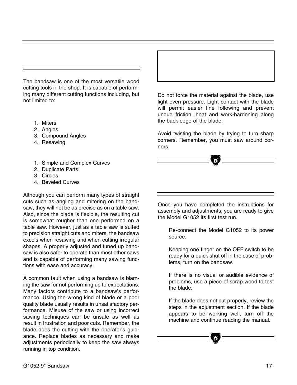 Overview, Test run, Notice | Grizzly G1052 User Manual | Page 19 / 34