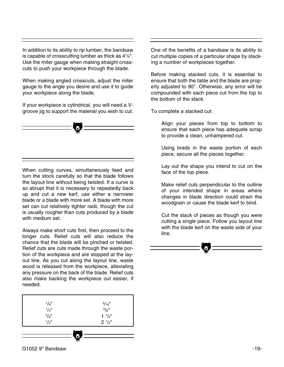 Cutting curves, Stacked cuts, Crosscutting | Grizzly G1052 User Manual | Page 21 / 34