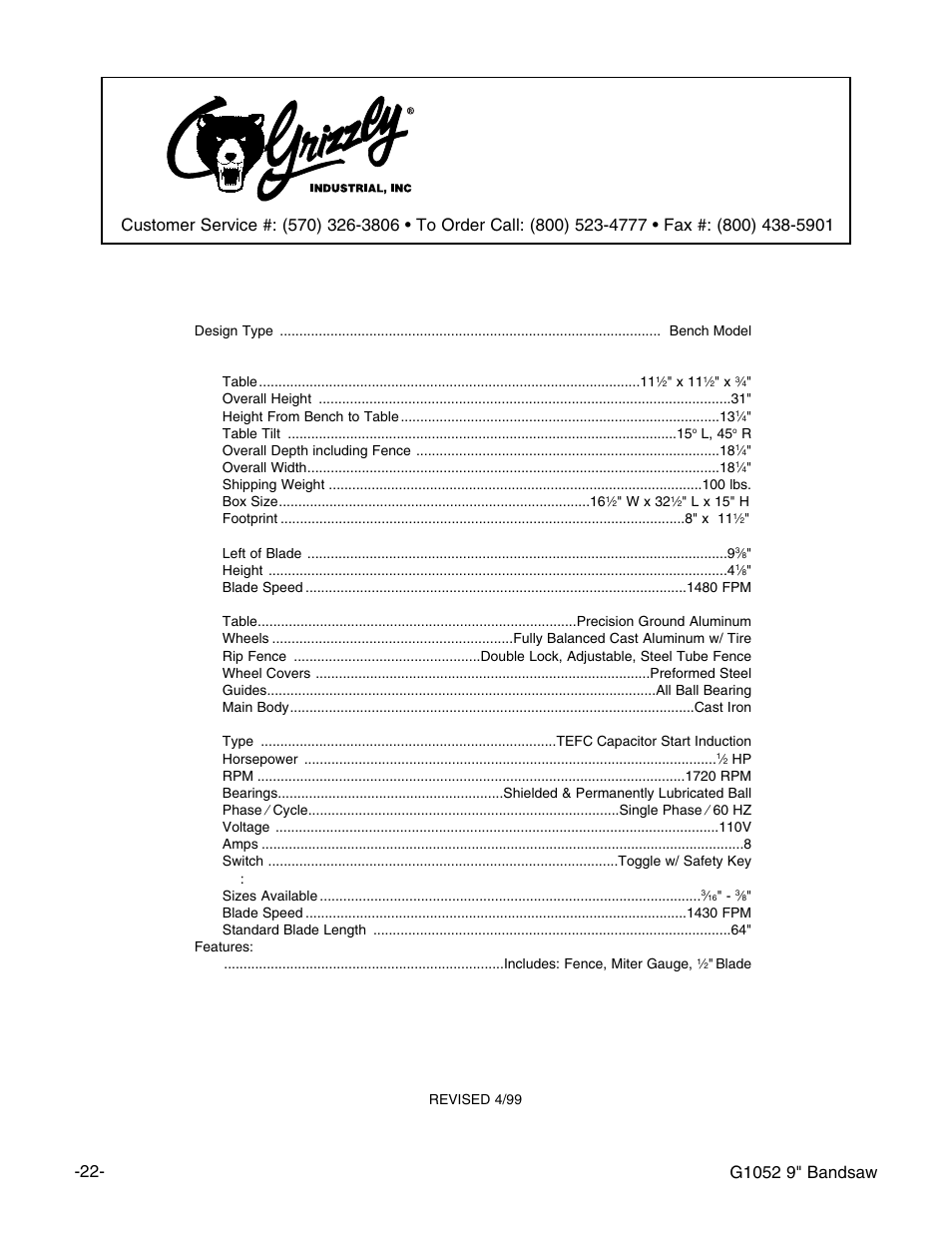Machine data sheet | Grizzly G1052 User Manual | Page 24 / 34