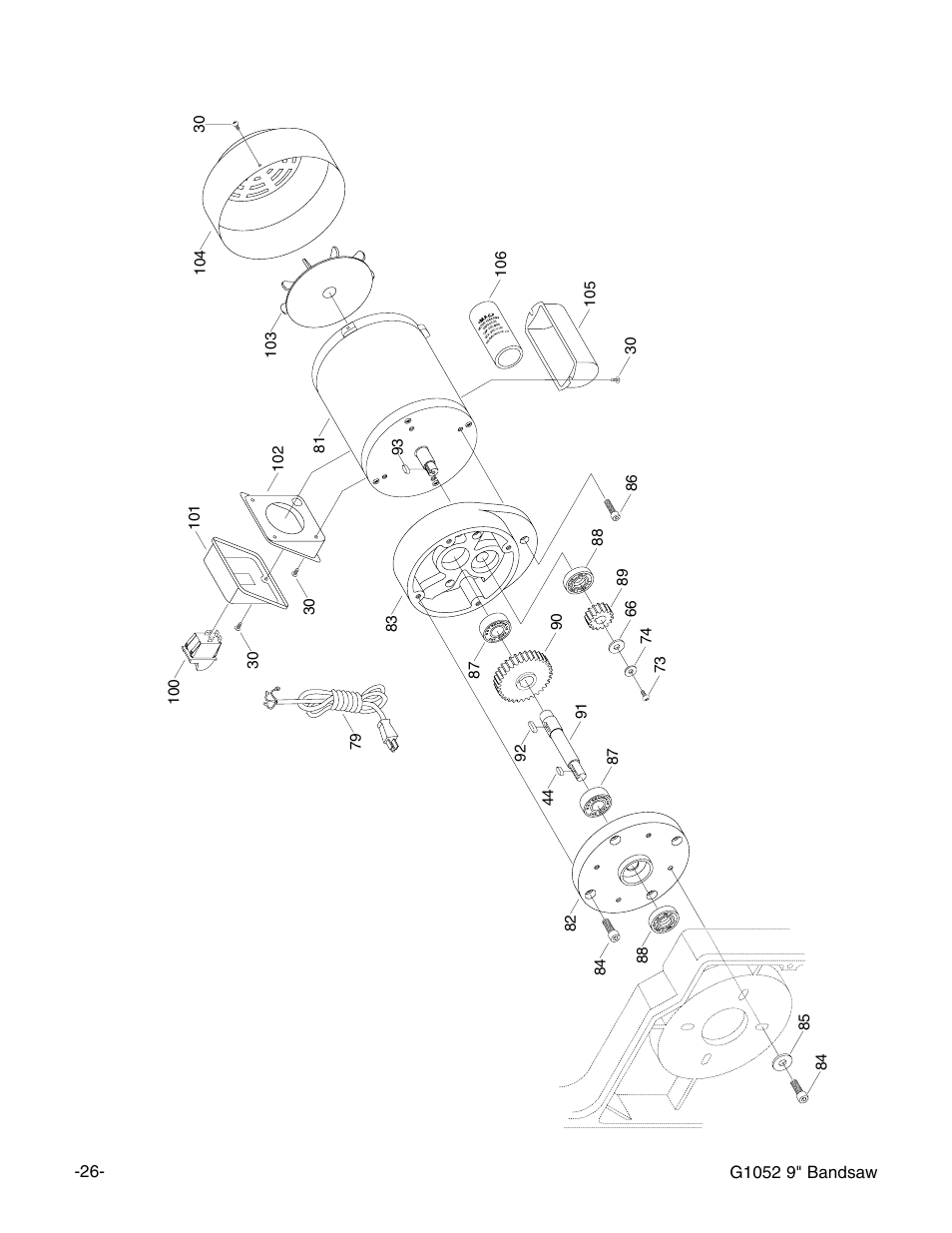 Motor and gearbox | Grizzly G1052 User Manual | Page 28 / 34