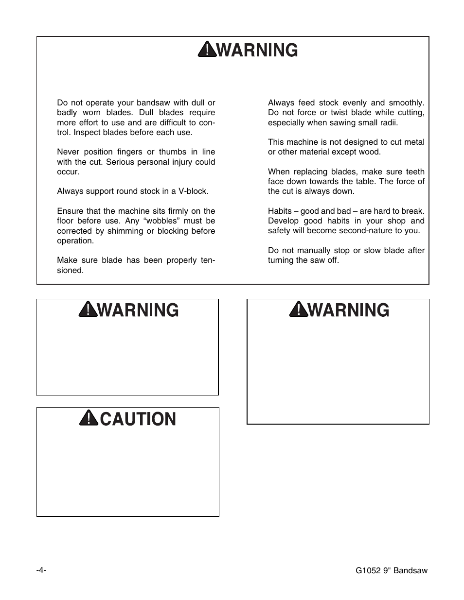 Additional safety instructions for bandsaws | Grizzly G1052 User Manual | Page 6 / 34