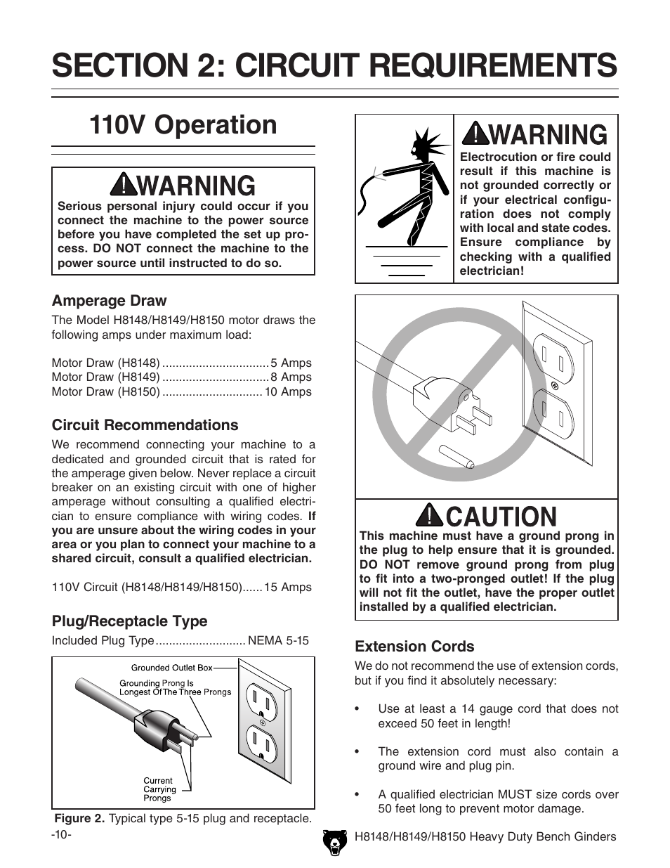 110v operation | Grizzly H8150 User Manual | Page 12 / 36