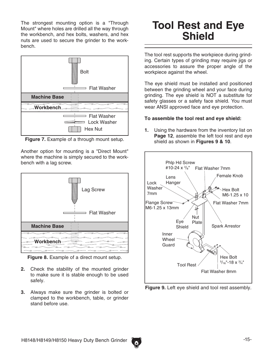 Tool rest and eye shield | Grizzly H8150 User Manual | Page 17 / 36