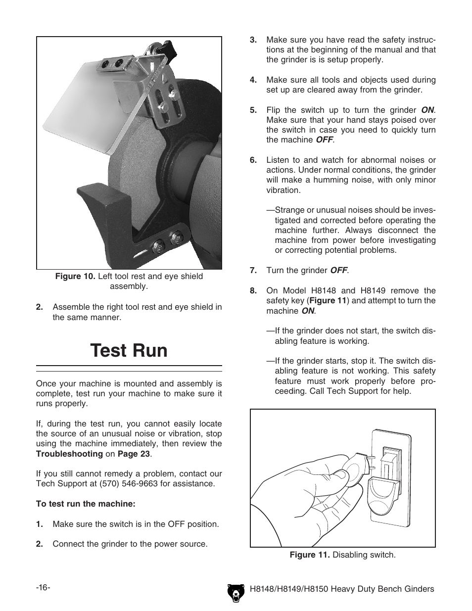 Test run | Grizzly H8150 User Manual | Page 18 / 36