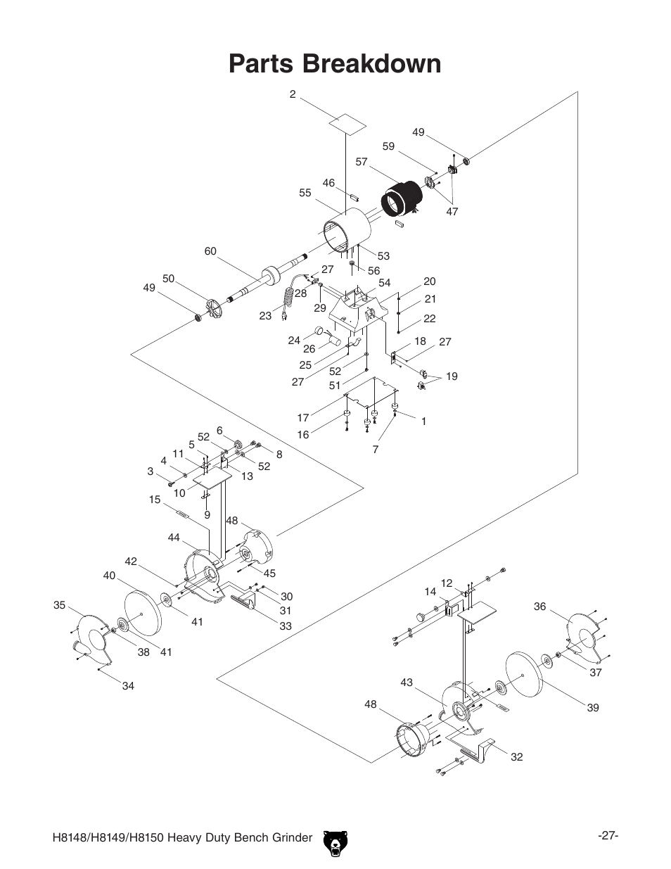 Parts breakdown | Grizzly H8150 User Manual | Page 29 / 36