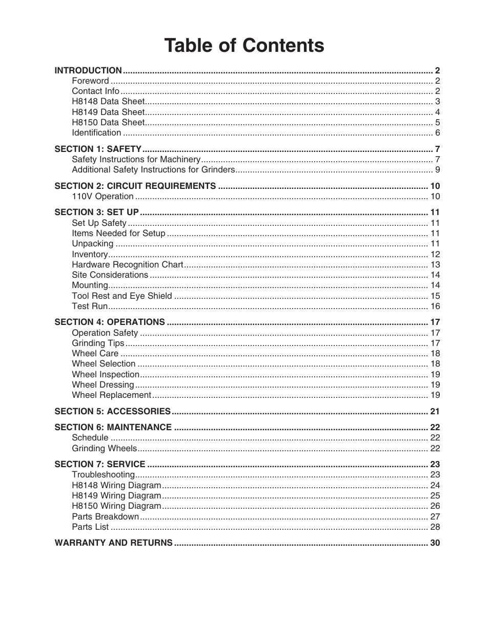 Grizzly H8150 User Manual | Page 3 / 36