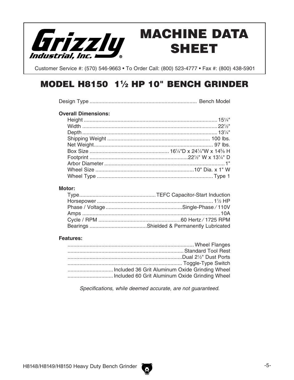 Grizzly H8150 User Manual | Page 7 / 36