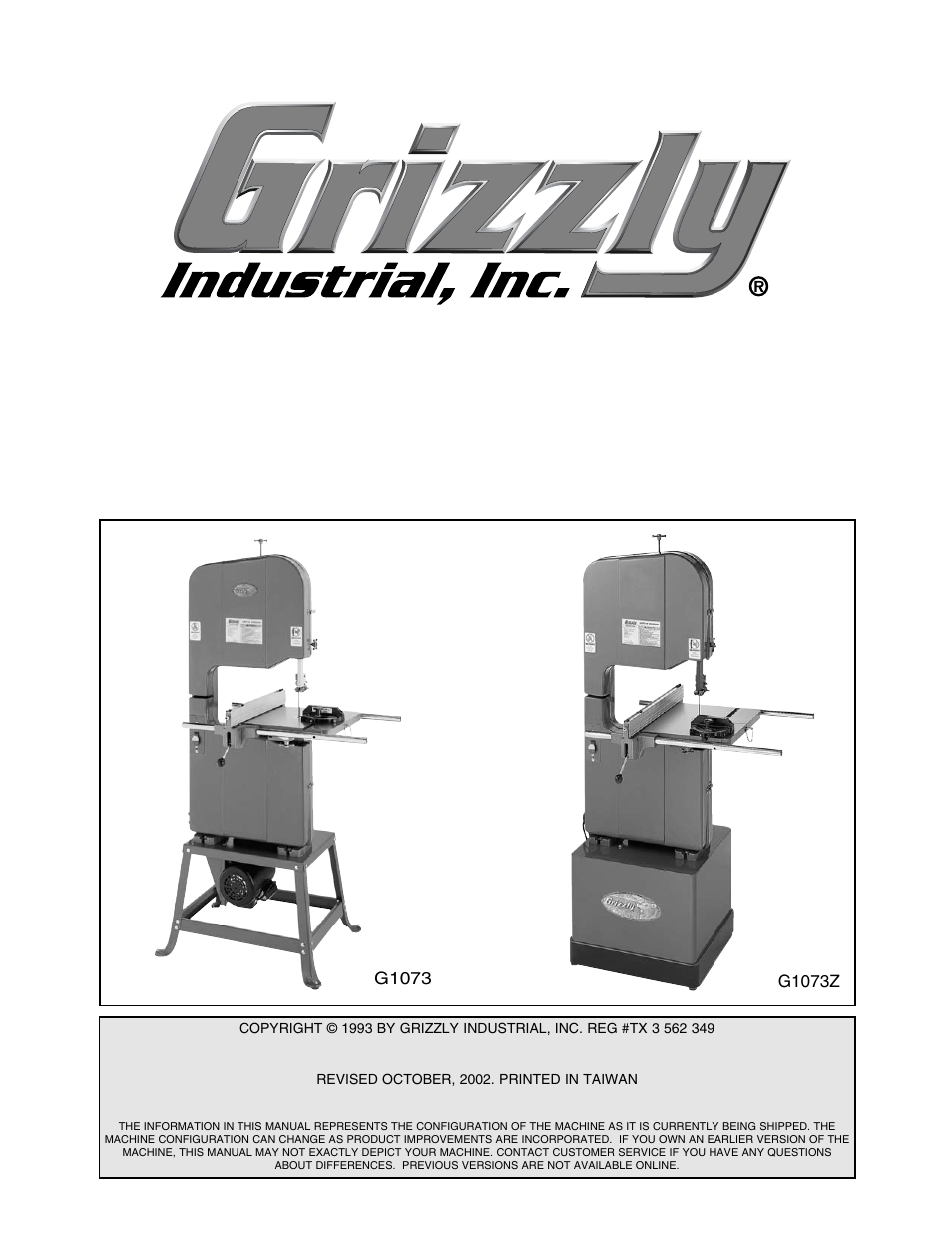Grizzly G1073/G1073Z User Manual | 48 pages